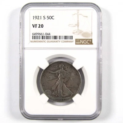 1921 S Liberty Walking Half Dollar VF 20 NGC 90% Silver 50c SKU:I10483 - Image 1 of 4