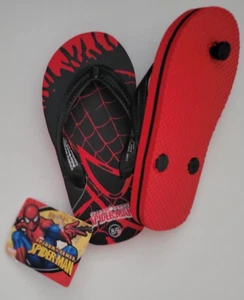 Toddler Boys Buster Brown Marvel Brand Black & Red Spiderman Flip Flops Size 8/9 - Picture 1 of 4
