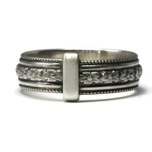 Outlander Celtic Style 925 Sterling Silver Band - Flower Chain Pattern - Picture 1 of 7