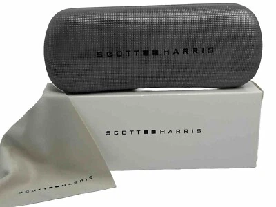 NEW Scott Harris Grey Hard Clamshell Eyeglasses Case & Microfiber Cleaning Cloth