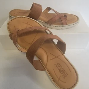 Women’s Born 8 Brown Leather And Fabric Flip Flop Style Sandals  - Picture 1 of 6
