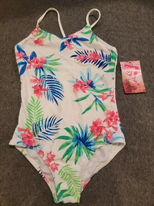 Kanu Surf Big Girls' Chloe Beach Sport 1-Piece Swimsuit Leonie Floral White 12 - Picture 1 of 3