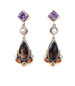 Nicky Butler Sterling Silver Designer Smokey Quartz Topaz Amethyst Earrings NWT - Picture 1 of 7