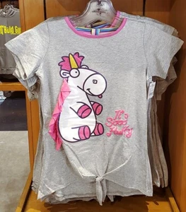 Despicable ME Short Sleeve Grey Tie Top Fluffy Unicorn Womens Shirt Size Large - Picture 1 of 10
