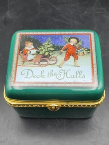 Caja de música con bisagras de porcelana Mr. Christmas. Verde. "Deck The Halls" - Imagen 1 de 7