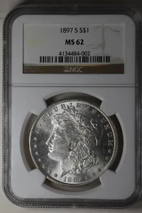 1897-S $1 NGC MS62 Morgan Silver Dollar, Miss Liberty Head Dollar - Picture 1 of 2