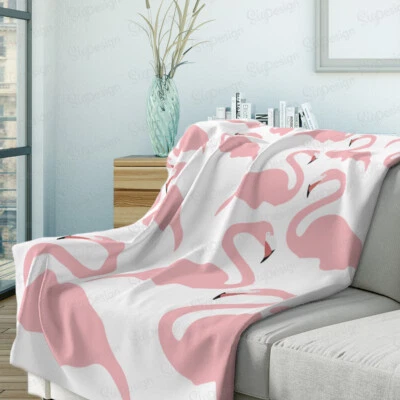 Pink White Flamingo Blanket, Sherpa or Minky Throw Blanket - 2 sizes - Image 1 of 4