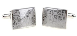Laser Engraved Rectangle Silver Mens Wedding Gift CUFFLINKS by CUFFLINKS DIREC - Picture 1 of 11