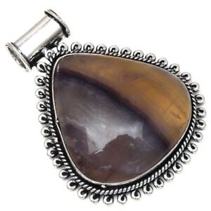 Pendant Fluorite Gemstone Handmade Gift For Her 925 Silver Jewelry 1.75"