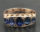 Antique synthetic sapphire ring 9ct gold 5 stone, UK size P, lab created. H’mark