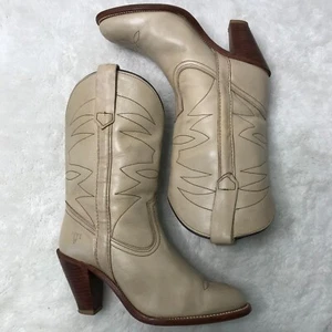 Frye Women's Cream Leather Pull On Western Embroidered Boots Shoes Size 8.5 - Picture 1 of 15