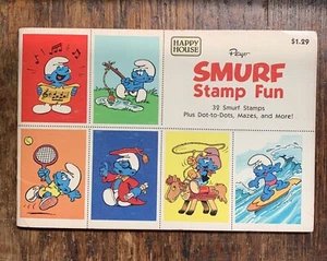 Il francobollo Puffi Libro Gioco Divertente Happy House Peyo Vintage 1982 ha la MAGGIOR PARTE DEI FRANCOBOLLI - Foto 1 di 5