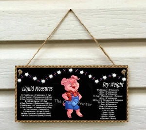 Wooden PIG Sign with Handy Kitchen Conversion Chart - Dry & Liquid Measures - Picture 1 of 2