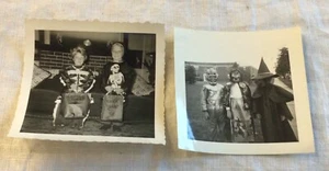 2 vintage Halloween Photos Kids In Costumes 1950’s skeleton witch spaceman - Picture 1 of 2