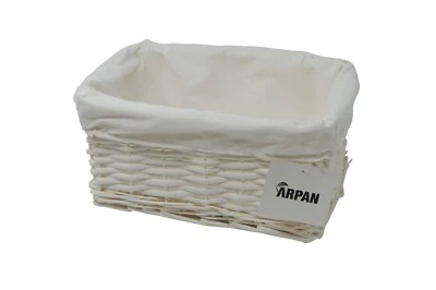 Storage Hamper Basket Small White Wicker With White Cloth Lining Small - Image 1 of 4