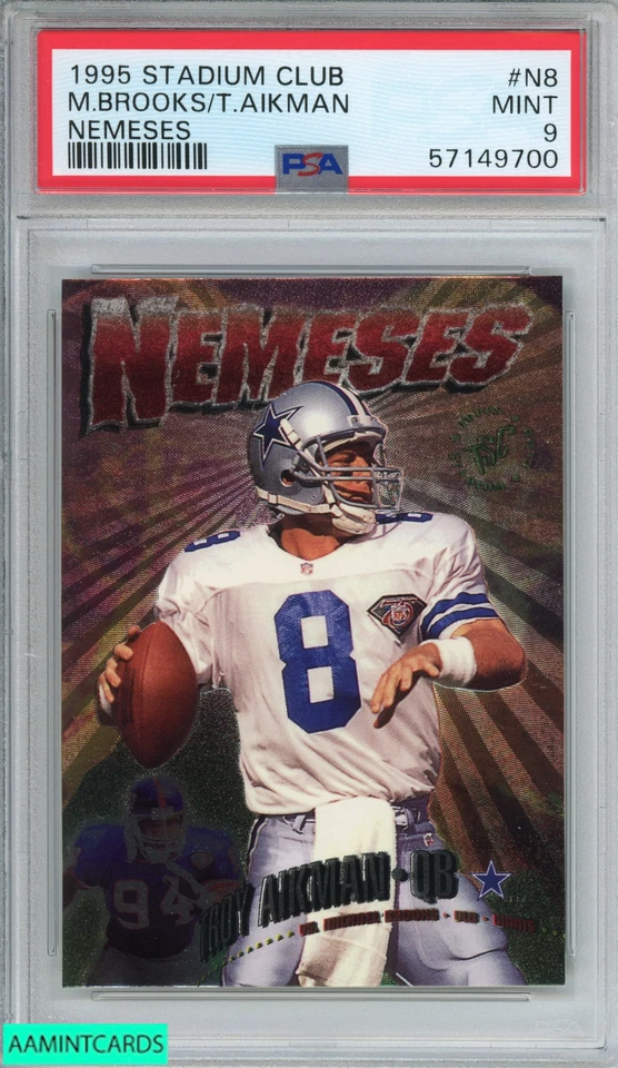 1995 STADIUM CLUB NEMESES MICHAEL BROOKS TROY AIKMAN #N8 NEMESES HOF PSA 9 MINT - Image 1 of 3