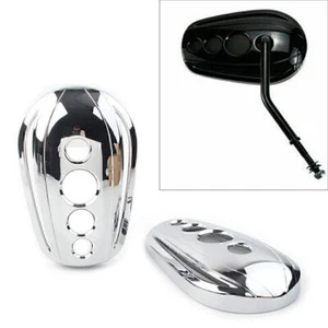 Pair Chrome Oval Rear View Mirrors Cover Cap for Harley Dyna Softail Sportster - Picture 1 of 8