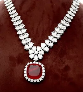Exquisite Rot Und Cz Weiß Halskette Und Ohrring Set für Damen - Bild 1 von 3
