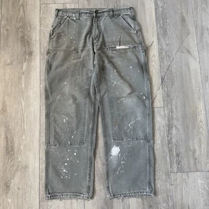 Vintage Carhartt Carpenter Double Knee Distressed Pants Green 36x31 - Picture 1 of 8