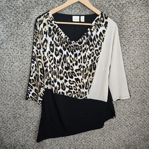 Chicos Top Womens 1 US Medium Black Animal Print Cowl Neck Blouse Casual Ladies - Bild 1 von 7