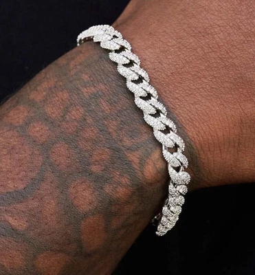 "Brazalete de eslabones GLD Shop Signature oro blanco 6"" 8,5 mm helado enchapado en 14 k" Foto 1 de 4