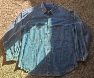 Vintage 90s Levis Denim Casual Button Up Shirt Blue Jean Long Sleeve Size XL - Foto 1 di 6