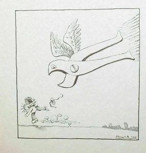 1995 Surrealist abstract ink painting signed - Picture 1 of 9