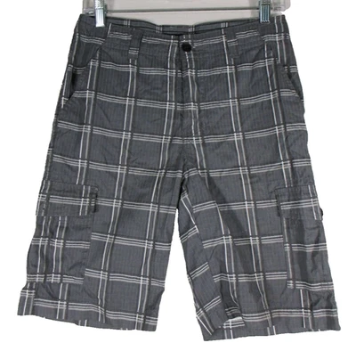 Pantalones Cortos de Carga Tony Hawk Para Hombres a Cuadros Tiro Medio Bolsillos Frontales Planos Talla 16 Gris Foto 1 de 4