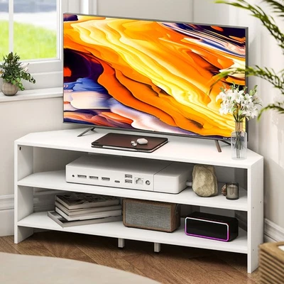 HOMCOM Corner TV Stand, TV Unit with Open Shelves for 47 Inch TV, White - Image 1 of 4