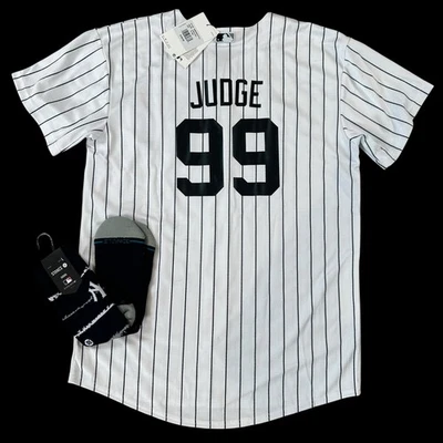 New York Yankees Youth XL Aaron Judge Home Pin Stripe Nike Youth Jersey + Socks - Image 1 of 4