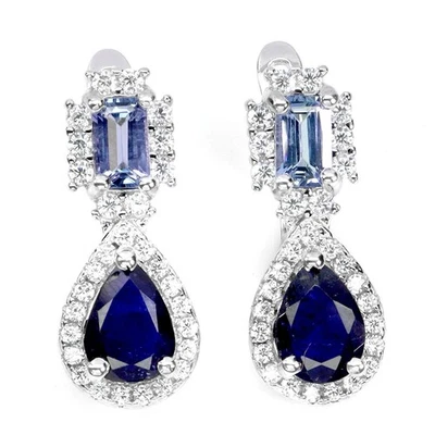 Pendientes de plata de ley 925 pera zafiro 7x5 mm joyas de piedras preciosas de tanzanita Foto 1 de 4