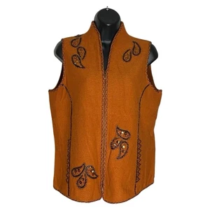 Coldwater Creek Sweater Vest Womens S Wool Embellished Beads Sequins Paisley Zip - Picture 1 of 13