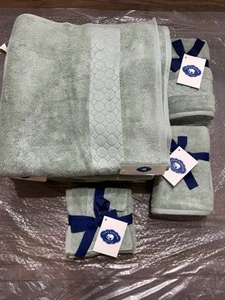 John Robshaw Towel Set Sage Green 4 Bath 4 Hand 4 Washcloths 100% Cotton 12pc - Picture 1 of 7