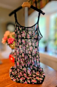 BARE LUXURY Sheer Stretch Floral Babydoll w/Lace Sexy Sleepwear Made in Italy XL - Picture 1 of 6