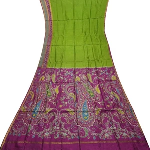 Vintage grüne Sari 100 % reine Seide bedruckt Zari Bordüre Sari 6 Jahre Handarbeit Stoff - Bild 1 von 6