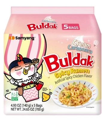 Buldak™, ramen salteado, pollo picante, crema carbonara, 5 paquetes, 4,93 oz (140 Foto 1 de 4