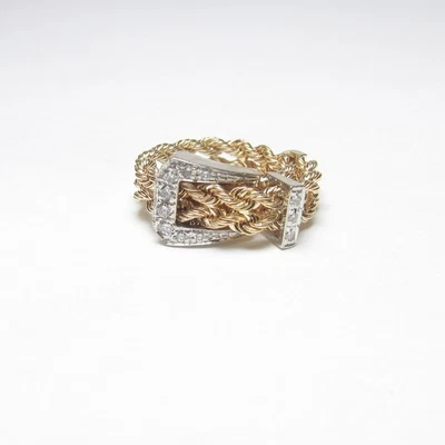 Estate 14K Yellow, White Gold Brilliant Cut Diamond Belt Buckle Ring 0.15 Cts - Image 1 of 4