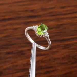 Natural Peridot Ring Peridot 925 Sterling Silver Ring Genuine Peridot Green Ring - Picture 1 of 4