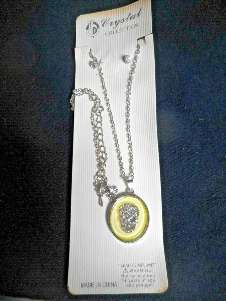 Collar y pendientes de aleación de plata calavera de azúcar colección de cristal UD joyería punk  Foto 1 de 1