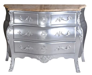 Barock Kommode Silber Wäschekommode Antik Marmorplatte Anrichte Sideboard Retro - Bild 1 von 5