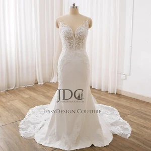 Unique Designer Pearl Crystal Lace Wedding Dress Bridal Gown 2-28W Custom made - Picture 1 of 14
