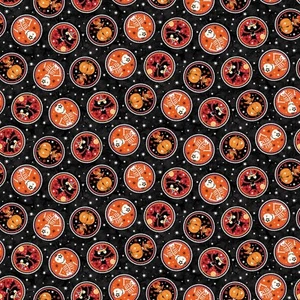 Hello Glow "GLOWS in the DARK" Black Orange Motif 100% Cotton fabric by the yard - Picture 1 of 4