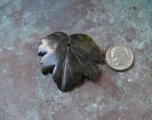 Antique Translucent Mossy Nephrite JADE Maple LEAF PENDANT - Picture 1 of 3