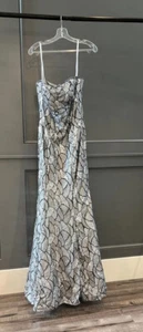 Silver Sequined Mermaid Style Strapless Formal Dress W/ Corset Back Sz 12 - Picture 1 of 6