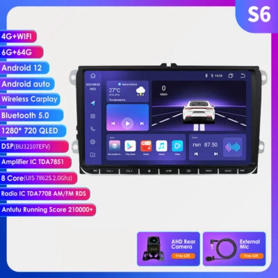 Android 12 8Kern 6+64GB 9" QLED Autoradio GPS Navi DSP CarPlay Für VW Skoda Seat - Bild 1 von 4