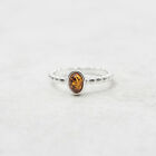 Minimal Amber Ring Dainty Stacking Ring Sterling Silver Beaded Ring Engagement