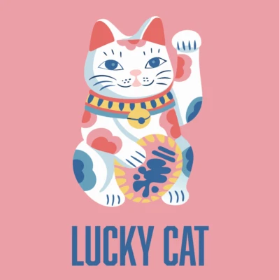 Tarjeta de felicitación gato de la suerte gato blanco rosa suerte Foto 1 de 3