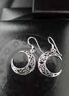925 Sterling Silver Half Crescent Moon Celtic Pagan Wicca Earrings