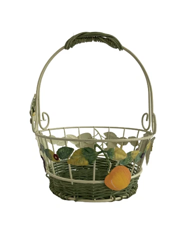 Wrought Iron And Wicker Fruit Pattern Basket Green And White Cover
