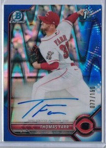 2022 Bowman Chrome Blue Refractor Autograph Thomas Farr #77/150 Cincinnati Reds